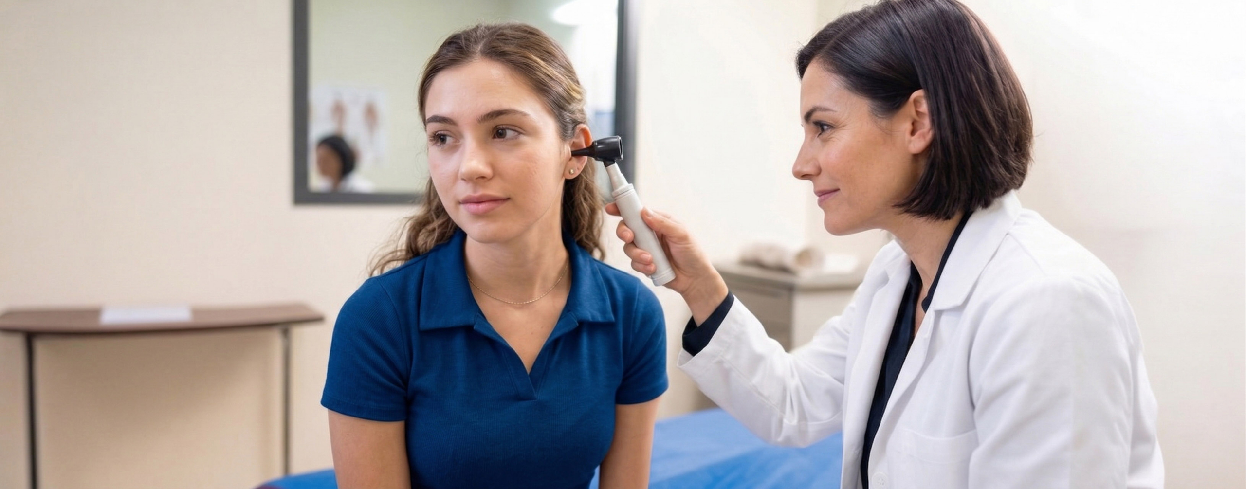 doctor checking the patient's ear for an ear infection