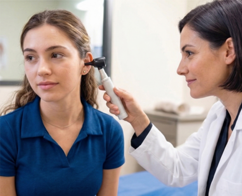 doctor checking the ear of a patient for an ear infection