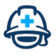 blue icon of a hard hat to depict work comp or employer health