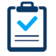 blue icon clipboard with a checkmark to depict a physical form